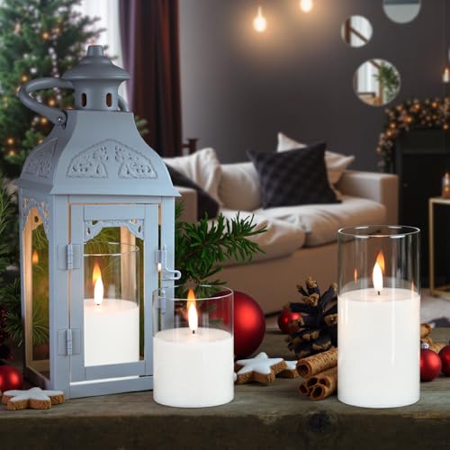 GenSwin Flameless Candles with Remote Timer, Clear LED Battery Operated Candles with Flickering Flame, Glass and Real Wax Pillar Candle Holiday Home Decor(Set of 3, D3”x4”5”6”) - color: Clear