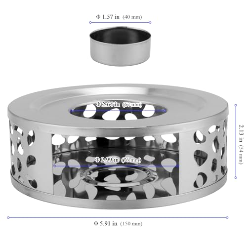 4 PCS Teapot Warmer, Stainless Steel Teapot Warmer, Metal Teapot Heater with Tealight Candle Holder, Brushed Coffee Tea Warmer Base for Glass or Ceramic Teapot, Silver