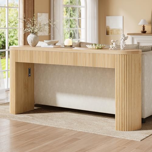 Itaar 63" Fluted Console Table with 2 Drawers, Modern Entryway Table with Storage, Long Sofa Table Behind Couch for Living Room, Hallway, Couch, Foyer, Oak - color: Oak