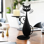 Black Cat Candle Holder for Pillar Candles Led Flameless Candles, Retro Rustic Farmhouse Home Metal Cat Decor Candlestick for Centerpiece, Dining Table, Housewarming Gifts