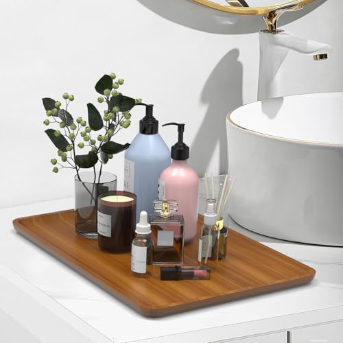 XZHXFX Bamboo Vanity Tray, Decorative Tray for Counter, Coffee Table, Kitchen, Bedroom (Large) - size: 14.2" x 9.8" x 0.6"
