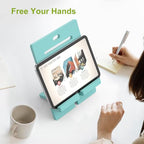 Pezin & Hulin Bamboo Tablet Stand, Adjustable Wood Pad Holder, Desktop Cell Phone Stand Holder Dock Compatible with Tablet, E-Reader, and All Phone (Support to 4.7-13" Devices) - Teal - color: Large (Teal)