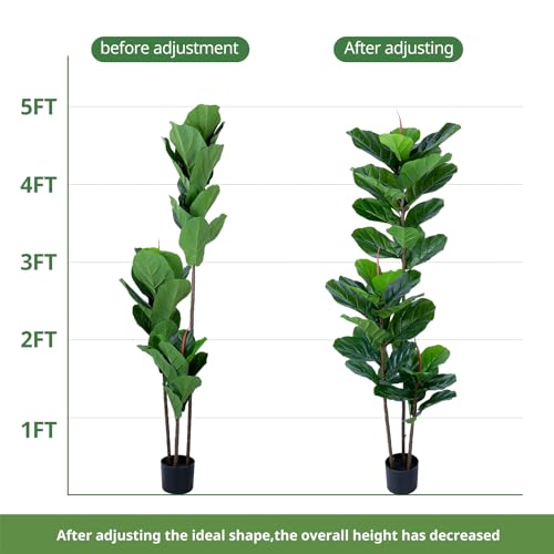 YEPDIN Artificial Fiddle Leaf Fig Tree 5FT Faux Fiddle Leaves Fig Tree Artificial Plants in Pot for Indoor Outdoor Fake Tree Plants - style: 5 FT