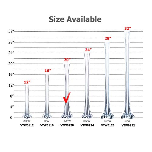 WGV Eiffel Tower Vase, Open 1", Height 20", (Multiple Sizes Choices) Clear Glass Floral Container with Sturdy Base, Flower Centerpiece for Wedding Event Home Decor, Arts Crafts, 1 Piece - color: Clear, size: 20"H