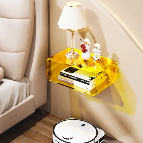 Acrylic Floating Nightstand, Bedside Table, Nightstand Shelf Wall Mounted Bedside Shelf (Yellow, Small) - color: Yellow