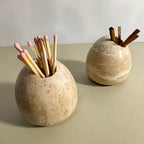 100% Travertine Match Holder |Toothpick Holder | Cute Beige Match Cloche | Matches Jar Box for Candles or Bathroom Decor | 3x3x3 | Matches NOT Included