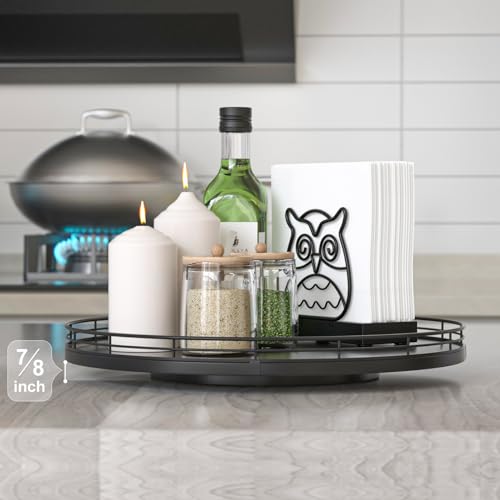 13" Oak Wood Lazy Susan Organizer, Lazy Susan for Cabinet Dining Table Pantry Wood Turntable Organizer Tray for Coffee Table Kitchen Countertop Salt Pepper Spice Organization and Storage Round Black - color: Black, size: 13