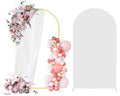6.6FT Arch Backdrop Stand and Arch Cover Set, Gold Metal Arch Stand Backdrop with White Arch Stand Cover Ideal for Weddings, Birthday Parties, Baby Showers, Celebration Decorations - size: 6.6 FT