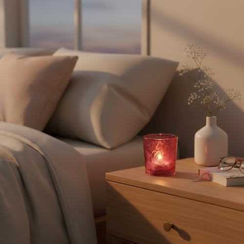12 Pack Hummingbird Embossed Glass Candle Holders – Votive Tealight Holders with Patent Design, Decorative Embossed Glass Cups for Wedding Centerpieces, Parties, and Home Décor (Wildberry Red) - color: Wildberry Red