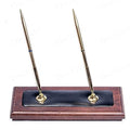 Dacasso Luxury Walnut & Black Leather Double Pen Stand with Rolling Ball Pen - Executive Desk Decor and Elegant Organizer