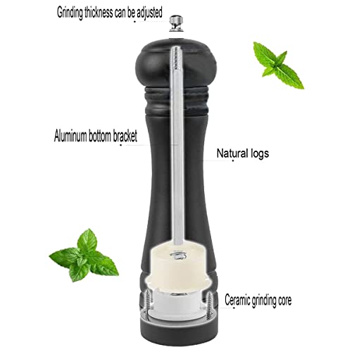 Wooden Pepper Mill Set Salt Black Pepper Grinder Kit Manual Mills Solid with Strong Adjustable Ceramic Grinders 2 Piece 8 Inches - color: F 2 Retro + Black