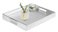 HofferRuffer Rectangle Serving Tray with Hole Handles for Coffee Table, Breakfast, Tea, Food, Butler - Countertop, Kitchen, Vanity Serve Tray, 16.2 x 12.2 x 2 inches, Faux Leather (Silver) - color: Silver, size: 16.2" x 12.2" x 2"