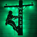Personalized US Lineman Metal Led Sign, Custom Electric Pole Climber Wall Art, Custom Name Lineman Gift for Electrician, Dad, Son, Husband, Housewarming Gifts New Home - color: 01 Lineman