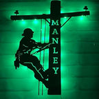 Personalized US Lineman Metal Led Sign, Custom Electric Pole Climber Wall Art, Custom Name Lineman Gift for Electrician, Dad, Son, Husband, Housewarming Gifts New Home - color: 01 Lineman