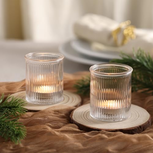 NITIME 32Pcs Ribbed Votive Candle Holders, Clear Tea Light Candle Holder for Wedding Table Decor, Glass Candle Holder for Bridal Shower Decor, Home and Holiday Decor - color: Clear