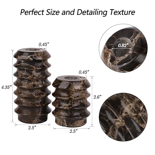 HofferRuffer Marble Candlestick Holders, Set of 2 Natural Stone Candle Holder Decorative Candle Stands for Wedding, Dinning, Party, Table Centerpieces, Fits 3/4'' Thick Candles (MarbleBrown) - color: Marblebrown