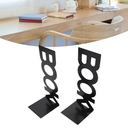 Metal Decorative Bookends Keep Upright for School Office, 1 Pair Heavy Books Stopper for Shelves, Book Ends for Home Decor (Black) - color: Black