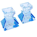 Tamara Baskin Art Glass – Handmade Crystal Shabbat Candle Holders Set - Sparkling Sky Blue - color: Sparkling Sky Blue