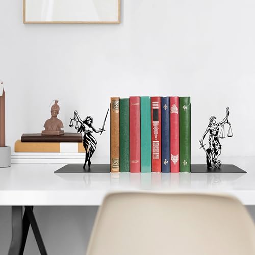 Lady Justice Statue Bookends - Metal Scales of Justice Decor for Law Office, Lawyer Gifts, Bookshelf or Desktop, 4.7x4.7x6 Inch Rustic Lawyer Office Decor