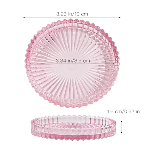 Vixdonos 3.8 Inch Glass Pillar Candle Holder Set Pack 2 Gear Round Plate Serrated Candle Stand for Table Centerpieces,Party, Wedding and Home Decor - color: Pink
