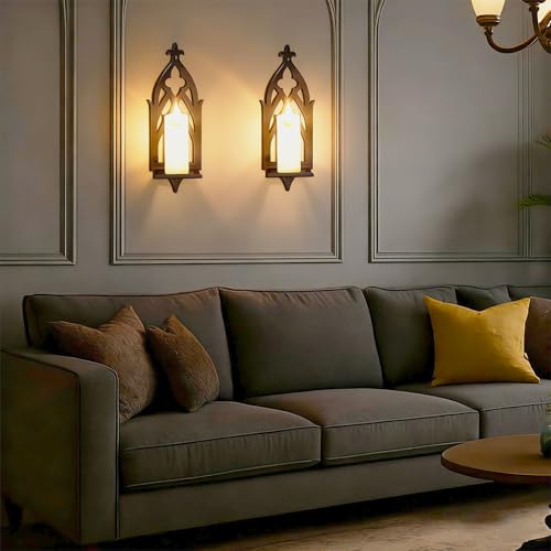 Wall Candle Sconces Set of 2, Victorian Gothic Metal Candle Holders for Pillar, Tealight, and LED Candles, Decorative Wall Decor for Living Room Dining Room (Black) - color: Black Gothic
