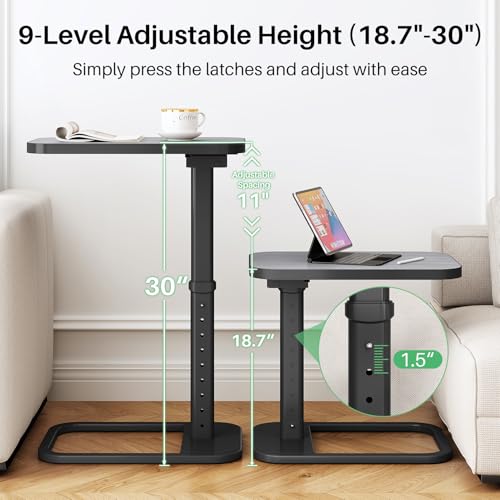 Kitstorack TV Tray Table, Adjustable Height & Rounded Metal Corners, Snack Table for Couch, Sofa, Bed, Chair, Living Room, C Shaped End Side Table for Eating, Dinner or Laptop, Small Spaces, Dark Gray - color: Dark Gray, style: Standard