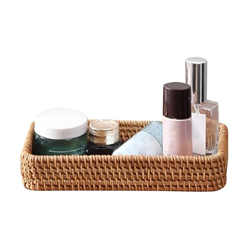 Rattan Bathroom Vanity Tray,Serving Vanity Basket,Bathroom Tray for Countertop,Sturdy Storage Basket for Dressing Table,Shelves,Desk Top,Cabinet,Nightstand ﻿