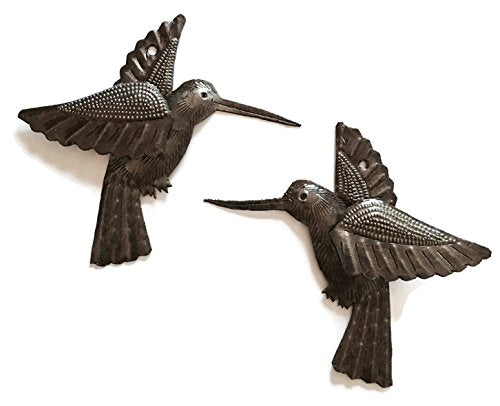 It's Cactus Handmade Metal Hummingbird Wall Art Set of 2 Haitian Recycled Steel Bird Wall Decor Small Rustic Indoor Outdoor Garden Wall Hanging Fair Trade Artisan Sculpture