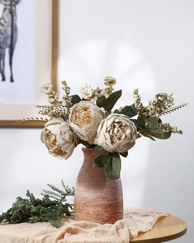Ceramic Rustic Vase Set of 2 Neutral Terracotta Vases,Farmhouse Decor Cotta Vase Pottery Decorative Flower for Home Table Living Room Table Shelf Entryway Decor