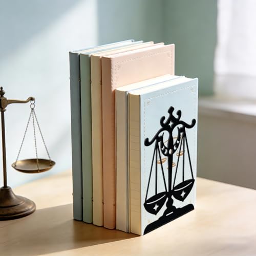 WADORN 1 Pair Balance Scale Decorative Bookend, Constellations Heavy Duty Metal Book Ends Non-Skid Book Stand Organizer Holder for Home Living Room Library Office Dorm, 5.3x4.3x7.9 Inch - color: Balance Scale