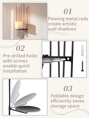 Sziqiqi Wall Candle Holder Black: Wall Candle Sconces Set of 2 for Pillar - Modern Sconces Decor for Living Room Bedroom Bathroom Fireplace Shelf