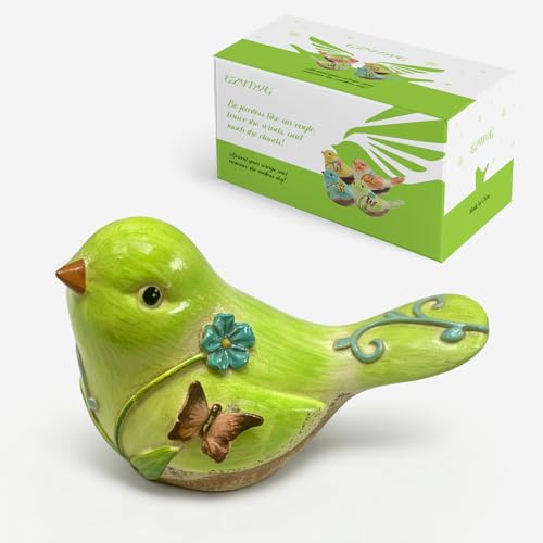 4.3 Inch Green Hand-Painted Resin Bird Figurine, Ceramic Look High-Gloss Bird Sculpture Decor for Home Shelf Living Room Tabletop, Ideal Spring Housewarming Birthday Gift - color: Green