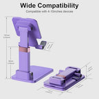 Phone Stand for Desk, Cell Phone Holder Adjustable Cellphone Stand for Desk Height Angle Adjustable Stands, Anti-Slip Base, Compact Design for iPhone Android Devices (Purple, 2Pack) - color: 09-Violet
