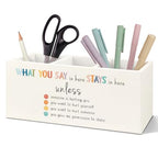 SNNDER Mental Health Office Pen Holder, What You Say in Here Stay in Here Wooden Pen Pencil Holder for Therapist Counseling Office - color: What You Say in Here