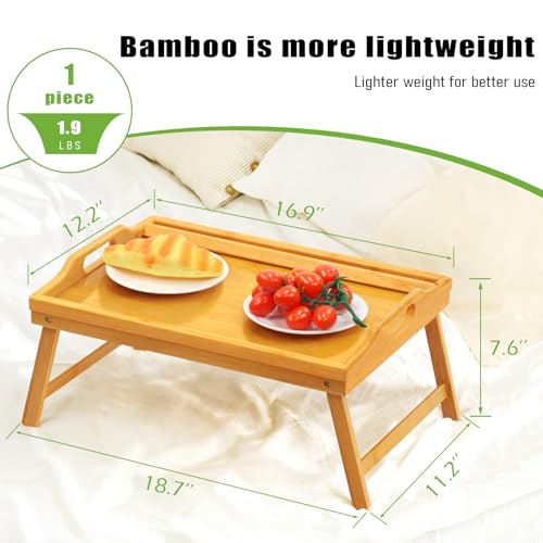 Bed Tray Table Breakfast Trays Serving Tray Bamboo Bed Laptap Floding Legs with Handles and Phone Holders - style: 1 pack