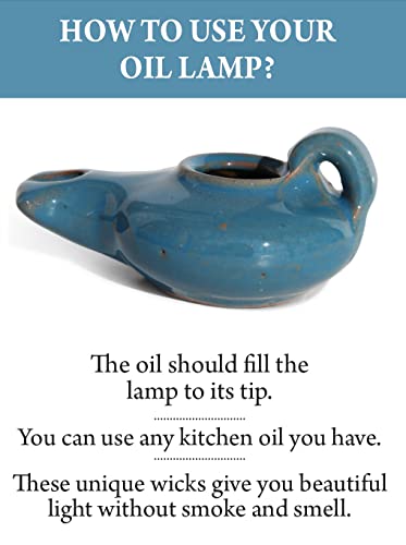 Herodian Blue Glazed Oil Lamp with Handle – Authentic Biblical Clay Candle Holder Replica from The Holy Land - Handmade Judaica & Christian Faith Gift with Certificate of Authenticity - color: Herodian - Biblical Blue Glazed