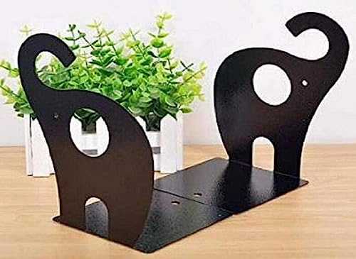 Wendin 1pair Cute Elephant Nonskid Bookends Art Bookend (Black) - color: Black