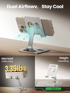 Phone Stand for Desk, Dual Folding Cell Phone Holder, Fully Adjustable Portable Mobile Phone Holder for iPhone 17 16 15 14 13 12 11 Pro Max Plus Air, Galaxy S25 S24, All Phones (Silver) - color: Silver