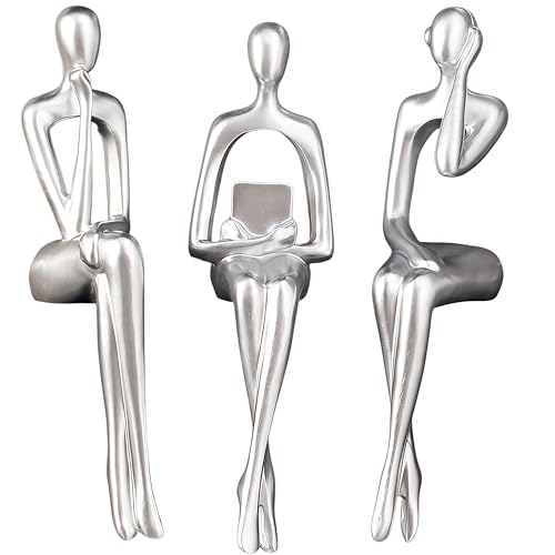 XINXAUN Silver Statue Home Decor - Modern Bookshelf & Desk Decor - 3 Piece Set - color: Silver
