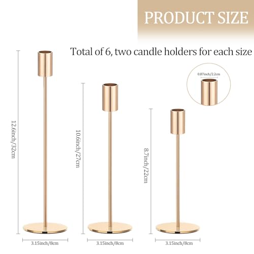Set of 6 Gold Taper Candle Holders, Metal Gold Candlestick Holders, Tall Candle Holder, Fits 3/4 inch Thick Candle&Led Candles, for Table Centerpiece, Wedding, Dinning, Party Home Decor - color: Gold, size: 6PC
