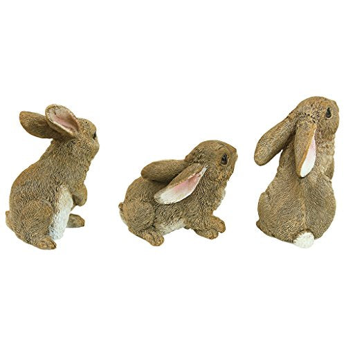 Design Toscano QM92008 Bunny Den Rabbits Indoor/Outdoor Set of Three Garden Animal Statues, 5 Inches Tall, Handcast Polyresin, Full Color Finish - style: The Bunny Den