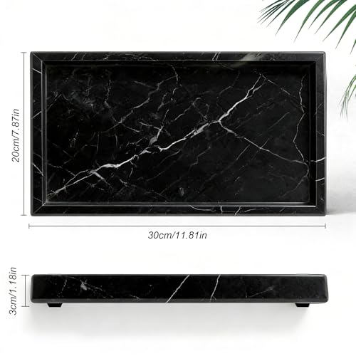 Natural Marble Tray, Stone Tray for Bedroom/Bathroom/Kitchen/Vanity Countertop, Jewelry Tray for Rings Earrings Necklace Bracelet Watch, Room Decor Aesthetic - color: Black Marquina, size: 11.8" x 7.9" x 1.2"