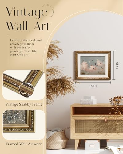 InSimSea Gold Picture Framed Wall Art, Living Room Vintage Butterfly Cloud Nursery Wall Decor, Field Landscape Canvas Print Art, Home Farmhouse Decor, Antique Paintings with Frame 13x16inch - color: Butterfly Realm, size: 16"L x 13"W