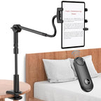 PlusAcc for Tablet Holder with Remote Page Turner – Gooseneck Stand for Reading in Bed, Hands-Free Desk Bedside Stand, Lazy Arm with Clicker Compatible with iPad, Tablets 4-11 Inches, Smartphones