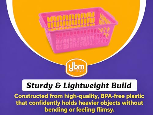 YBM HOME Plastic Perforated Storage Basket Bin Office Drawer, Shelf Desktop Countertop Tray Organizer 32-1188 (12, Pink) - color: Pink, size: Pack of 12