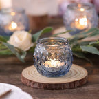Generic DARJEN 12Pcs Blue Votive Candle Holders - Round Glass Candle Holders Bulk for Tea Light Candle, Diamond Texture Candle Votives for Wedding Centerpiece, Party & Home Decor