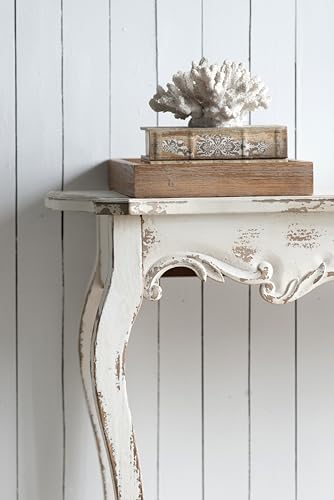 WILLIAMSPACE 46" Farmhouse Console Table, French Country Wooden Hallway Table, Unique Retro Entryway Table Long Accent Sofa Table for Living Room Bedroom, Slimline Whitewash Console Table - color: 46" Farmhouse Console Table