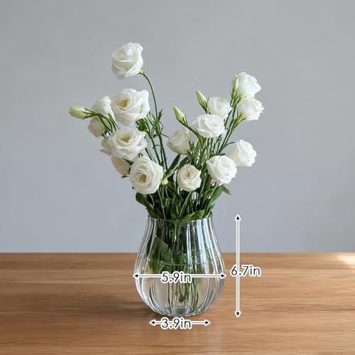 Flower-Shaped Wide Mouth Glass Vase - 6.7" Tall Transparent Vase, Ideal for Fresh Flowers/Floating Tealights, Home Display (Living Room/Bedroom), Wedding Centerpieces & Holiday Decor - color: Clear, size: 05