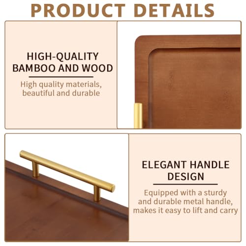 Bamboo Serving Tray with Metal Handles(15.75x11.81inch) | Home Decorative Rectangle Ottoman Platter Bathroom Vanity Tray for All Occasions, Including Installation Tools