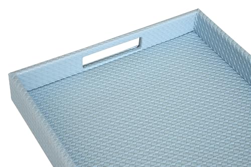 HofferRuffer Rectangle Serving Tray with Hole Handles for Coffee Table, Breakfast, Tea, Food, Butler - Countertop, Kitchen, Vanity Serve Tray, 16.2 x 12.2 x 2 inches, Faux Leather (LightBlue) - color: Lightblue, size: 16.2" x 12.2" x 2"